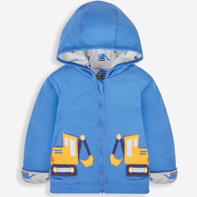 英國 JoJo Maman BeBe - 幼/兒童雙面穿100%純棉保暖連帽外套-挖掘機