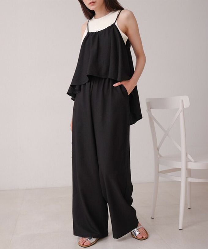 日本 Bab - 簡潔舒適混棉細肩帶長褲套裝-條紋-卡其杏 (M)