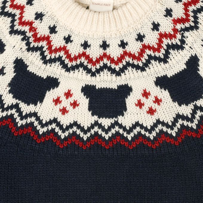 akachan honpo - 針織休閒上衣-小熊-深藍色