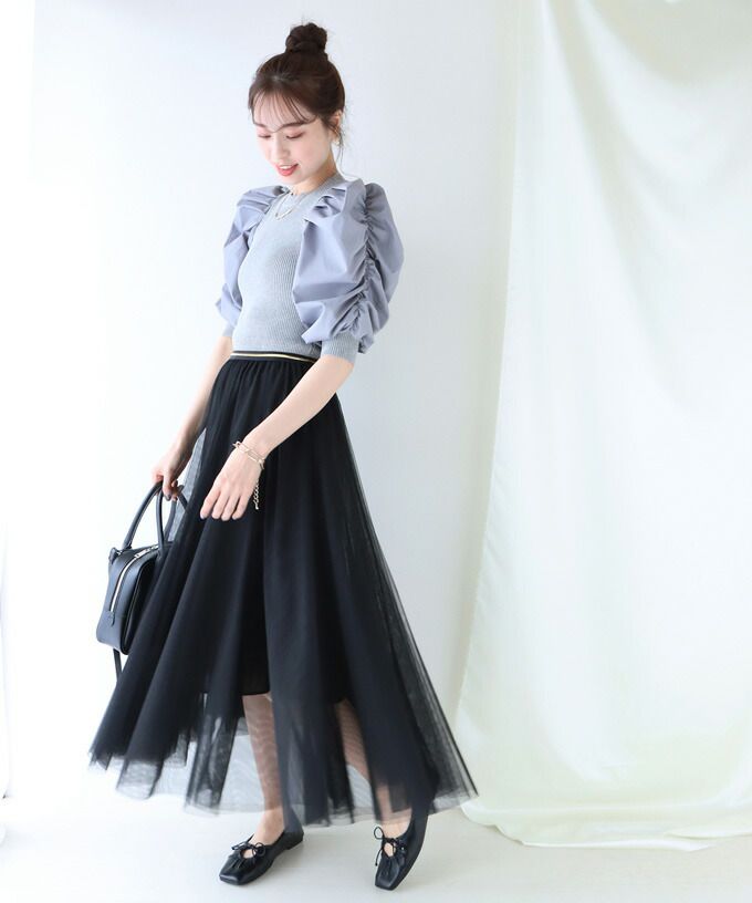 日本 BLUE EAST - 飄逸顯瘦多層次紗裙-粉紫