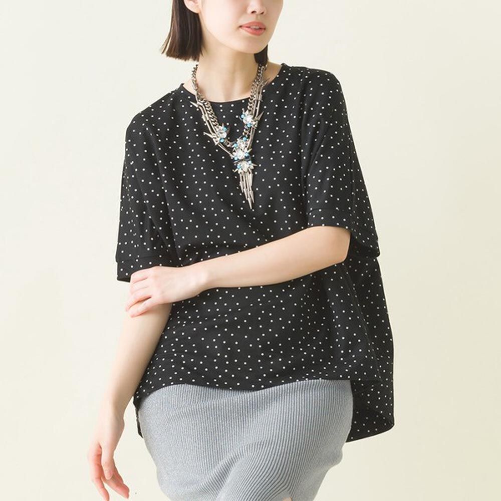 日本 OMNES - 接觸涼感 嫘縈混寬鬆短袖上衣-黑底白點