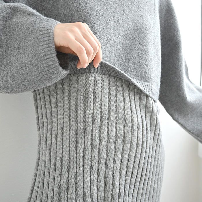 日本 ihuu - [熱銷款] 針織拼接後綁帶氣球袖毛衣-淺灰