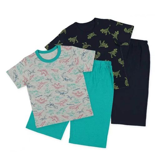 清爽短袖家居服/睡衣(2套組)-恐龍-灰x黑