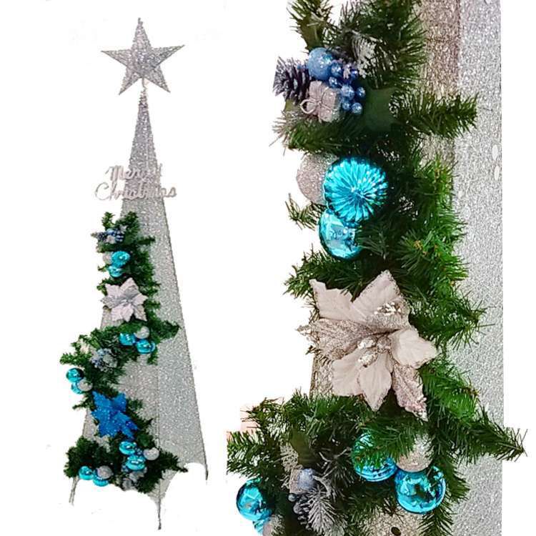 MODACore 摩達客 - 耶誕-6尺/6呎(180cm)豪華夢幻冰雪藍銀系聖誕裝飾四角樹塔+LED100燈插電式燈串(藍白光)附控制器