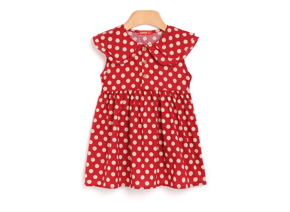 韓國 OZKIZ - 雙層翻領圓點洋裝-紅