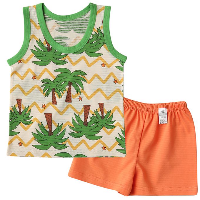 正韓 Puco - 超優質嬰幼兒/兒童無袖100% 有機棉家居服/睡衣-度假椰子林