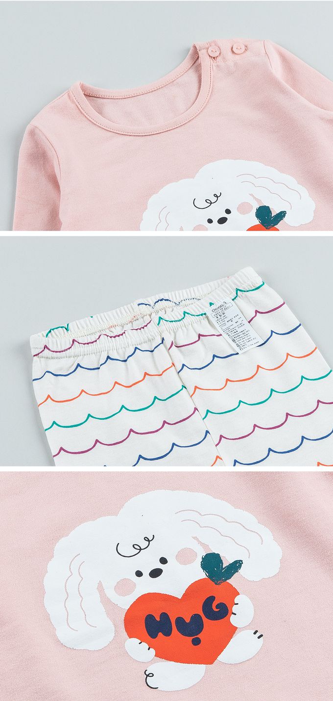 韓國 Cordi-i - 無螢光棉薄款彈性長袖家居服-HUG白兔-粉X白