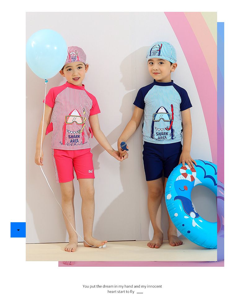 361° - 兒童印花矽膠泳帽-大鯊魚-紅色 (頭圍55cm以下)