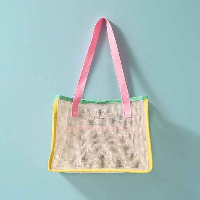 日本 Lycee mine - 粉嫩配色網格玩水包/游泳包-黃x粉紅 (26.5x35x20.5cm)