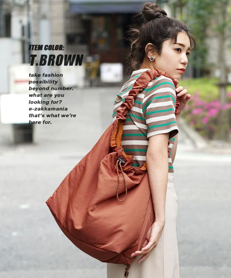 日本 zootie - [撥水加工] 可愛抽繩泡泡大容量肩背包-磚紅橘