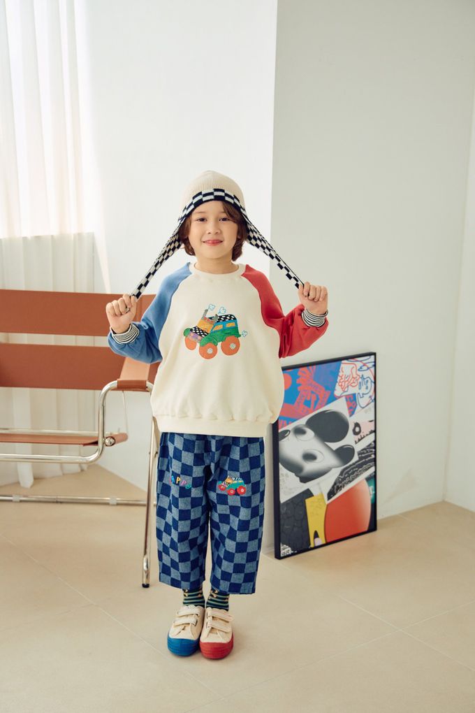 韓國 Mimico - 越野車印撞色長袖大學T