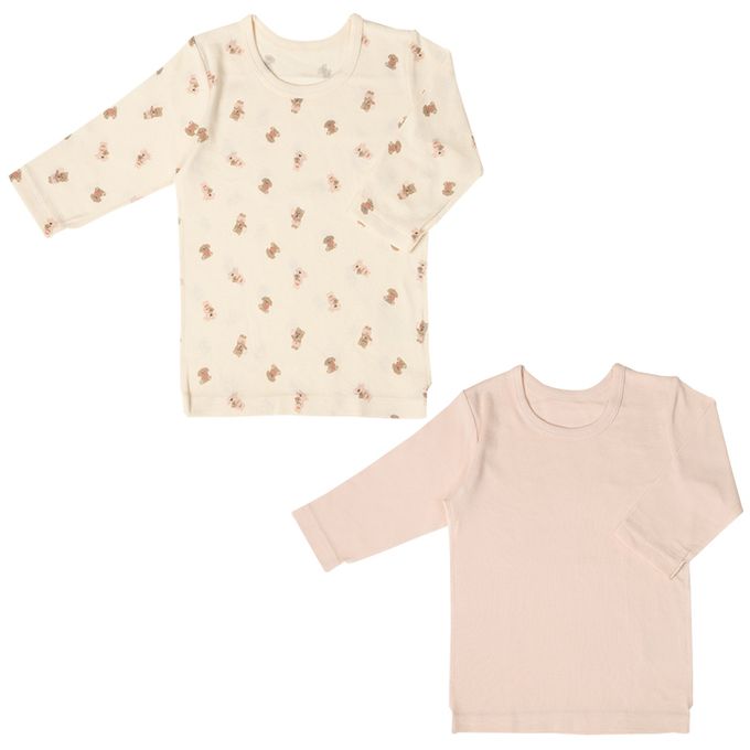 akachan honpo - 長袖圓領速乾上衣-2件組 動物-粉紅色