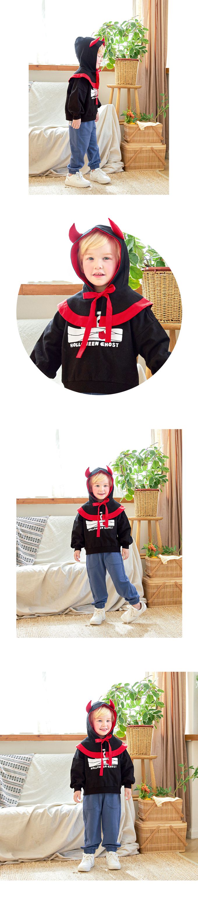 韓國 WALTON kids - (附帽子)萬聖節木乃伊印大學T-黑