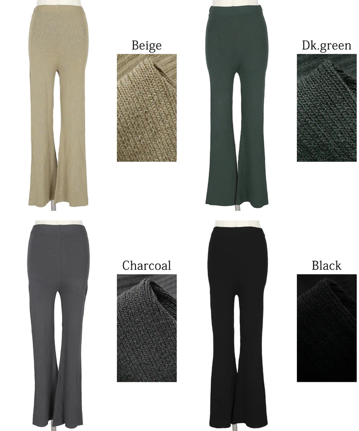 日本 COCA - 修長美腿羅紋微喇叭長褲-深綠