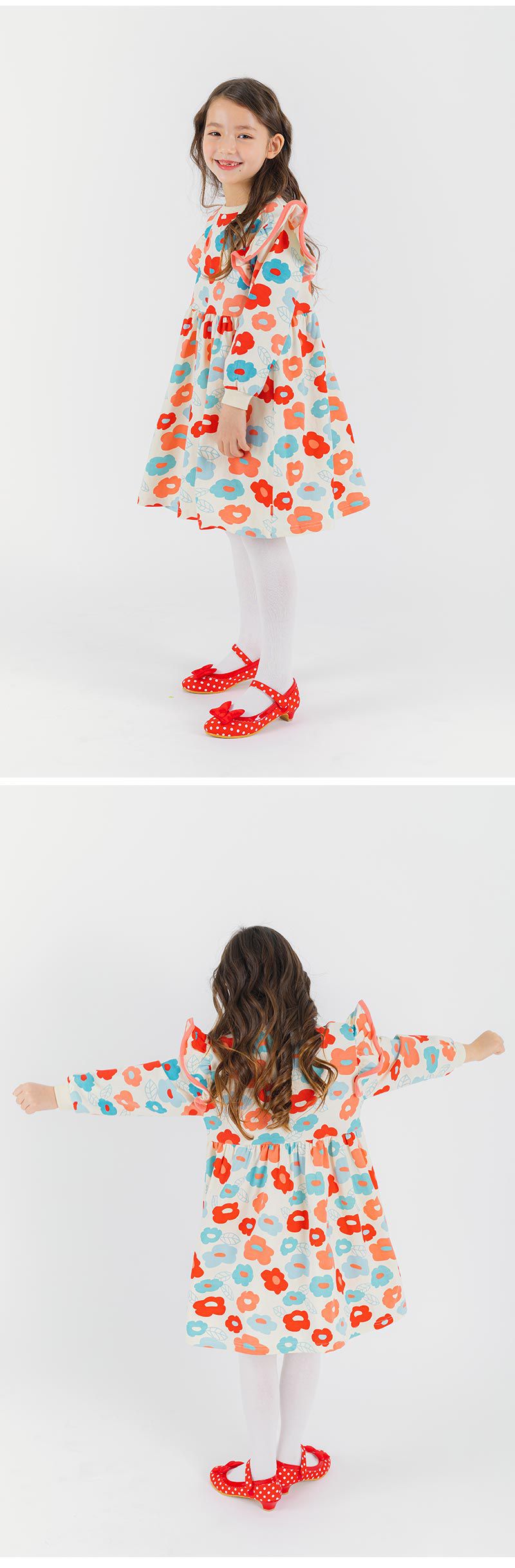 韓國 OZKIZ - (附包包)可愛花朵長袖抓腰洋裝