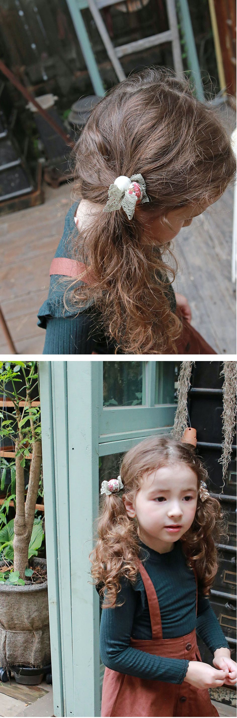 韓國 PuellaFLO - 蕾絲碎花髮圈/髮束2入組-綠花