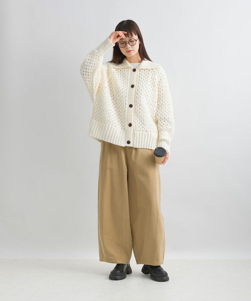 日本女裝代購 - 馬海毛觸感翻領粗針織外套-白