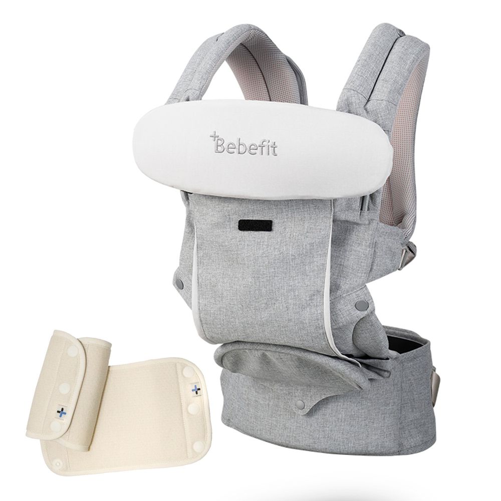 韓國 Bebefit - S7 旗艦款 智能嬰兒揹帶+Smart肩帶口水巾-2入/組-淺雲灰