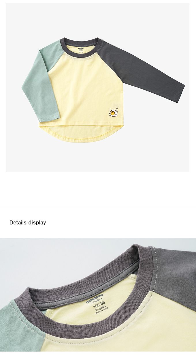 Minizone - 培根蛋吐司撞色長袖T恤-藍色