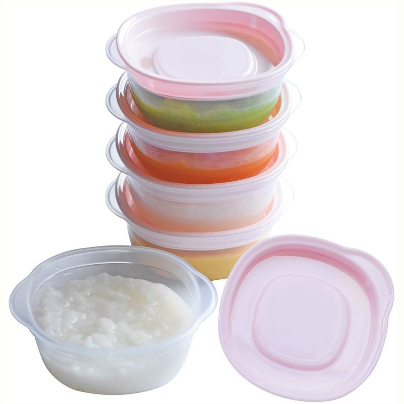 akachan honpo - 副食品分裝盒-清洗容易圓形 S-粉紅色-5個入/60ml