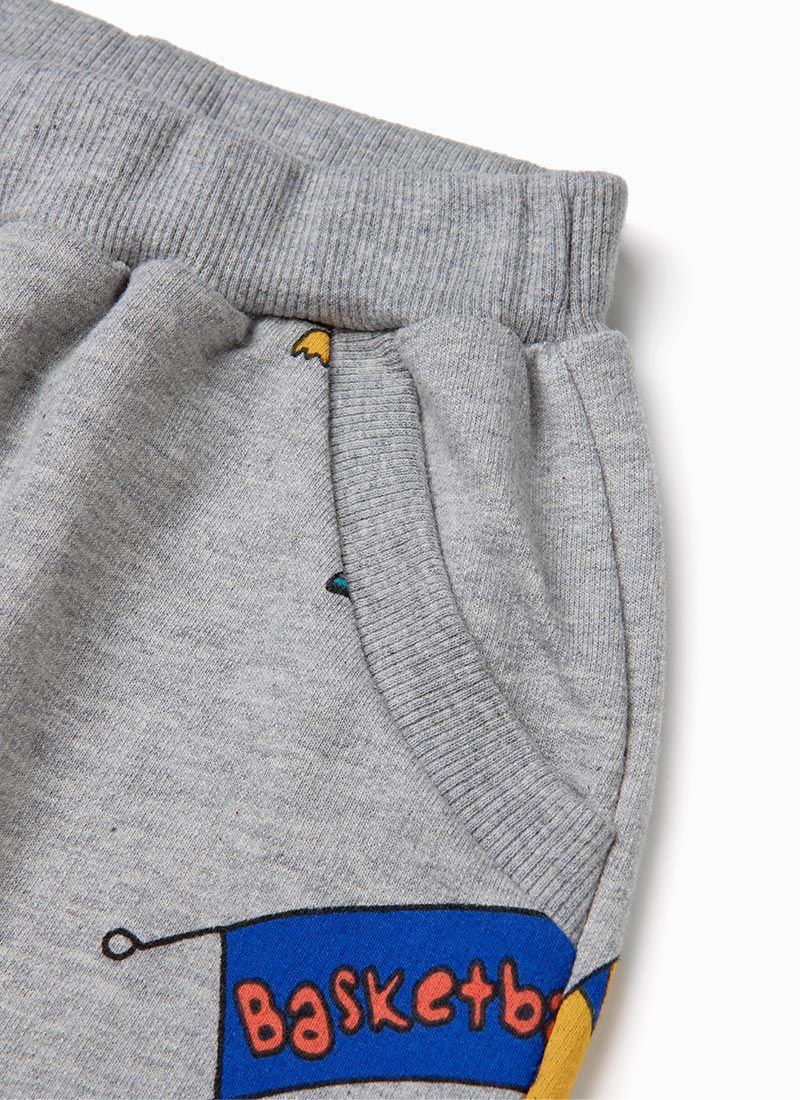 韓國 OZKIZ - 恐龍打籃球縮口連帽套裝-灰