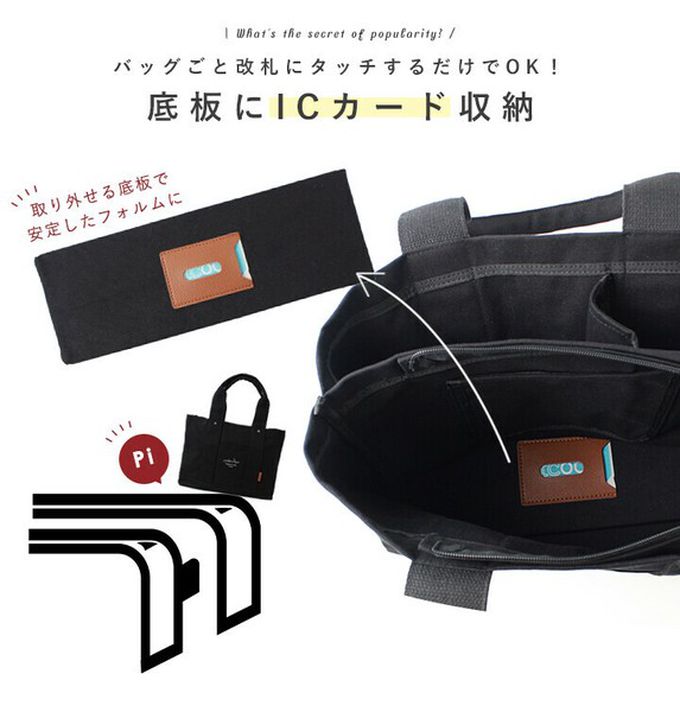 日本 LIZDAYS - 大容量多夾層帆布托特包(底部IC卡設計)-黑x斑點 (36x26x13cm)