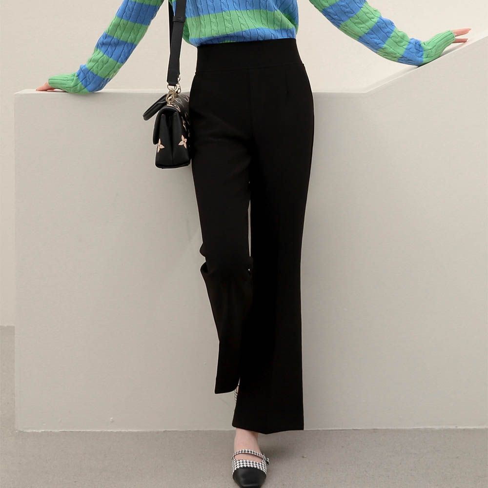 Domingoblue 隱藏小腹質挺西裝喇叭褲-黑