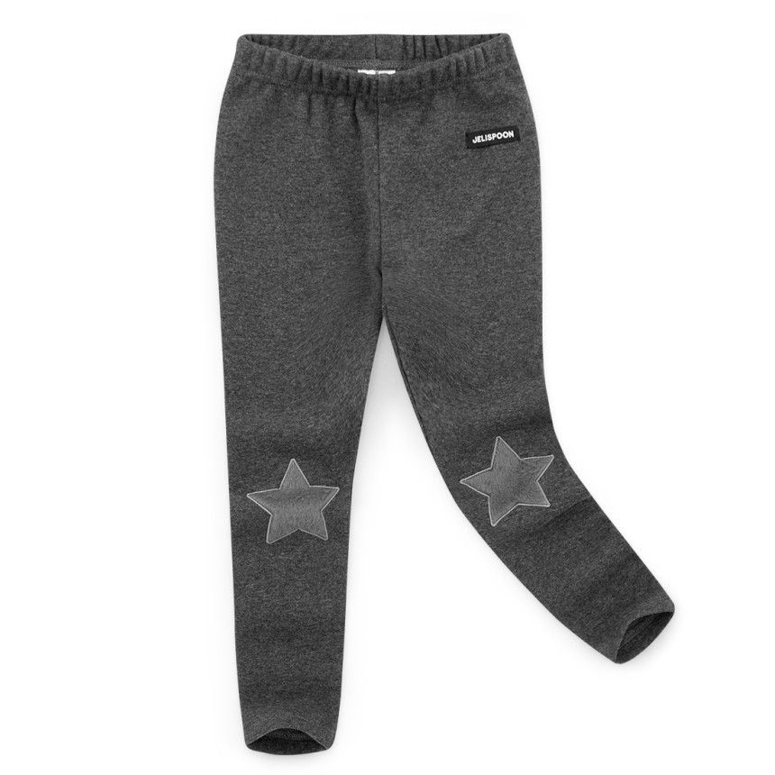 韓國 Jelispoon - (內刷毛)星星補丁內搭褲-灰