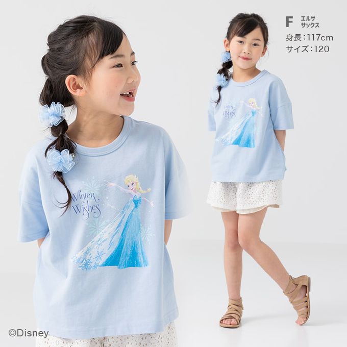 日本 Chil2 - 迪士尼聯名 純棉短袖上衣-冰雪艾莎-藍