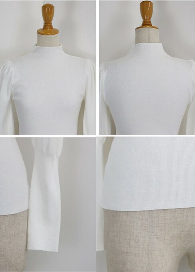 日本 BLUE EAST - 宮廷風百搭針織微高領長袖上衣-米杏