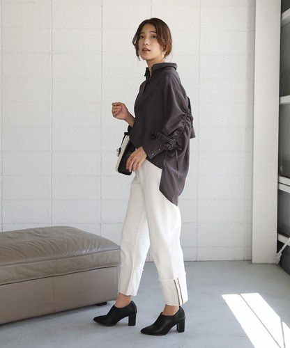 日本 Bou Jeloud - 個性抽繩設計長袖襯衫-淺墨綠