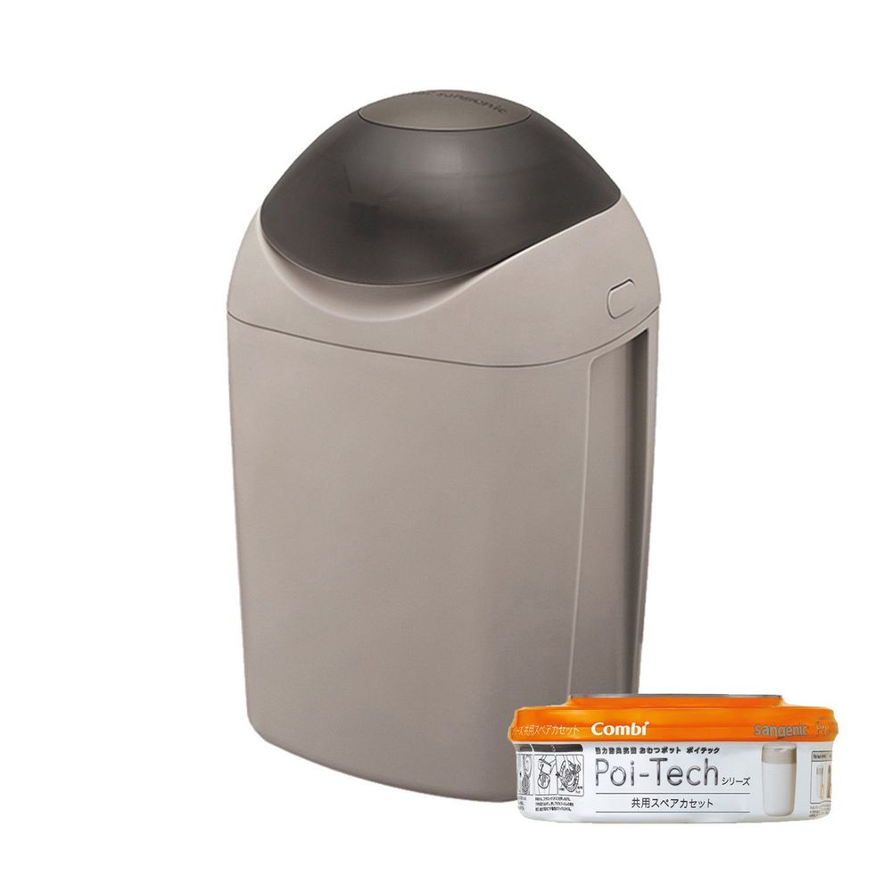日本 Combi - Sangenic Poi-Tech 尿布處理器-溫暖灰-附專用衛生抗菌膠膜捲-柑橘香x1入組