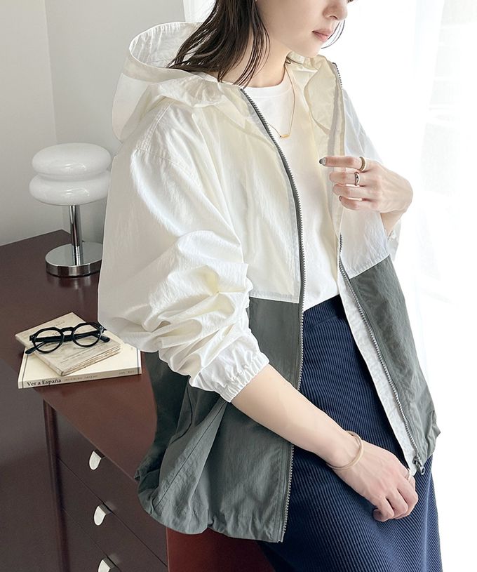 日本 Classical Elf - Java 撞色抽繩防風尼龍外套-芥黃x藍