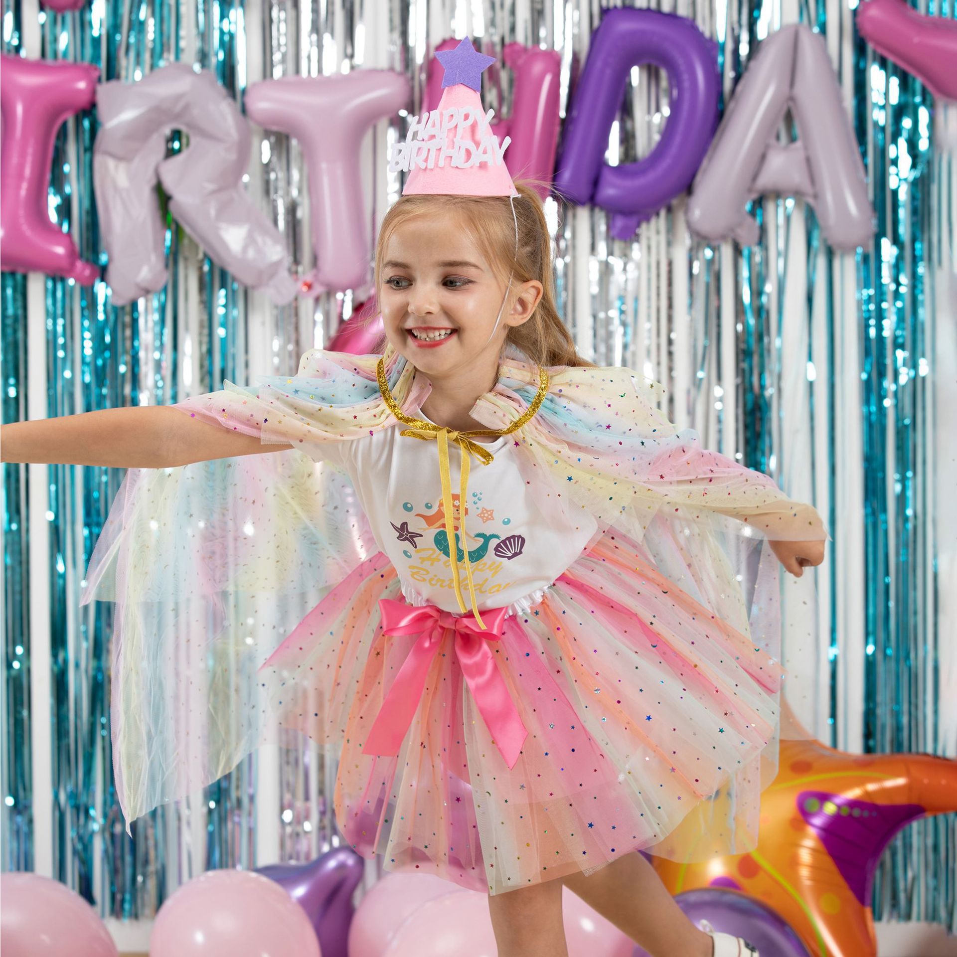 TUTUDRESS - 兒童網紗澎澎裙/片片裙+髮夾-亮片夢幻款-粉色-萬聖節裝扮