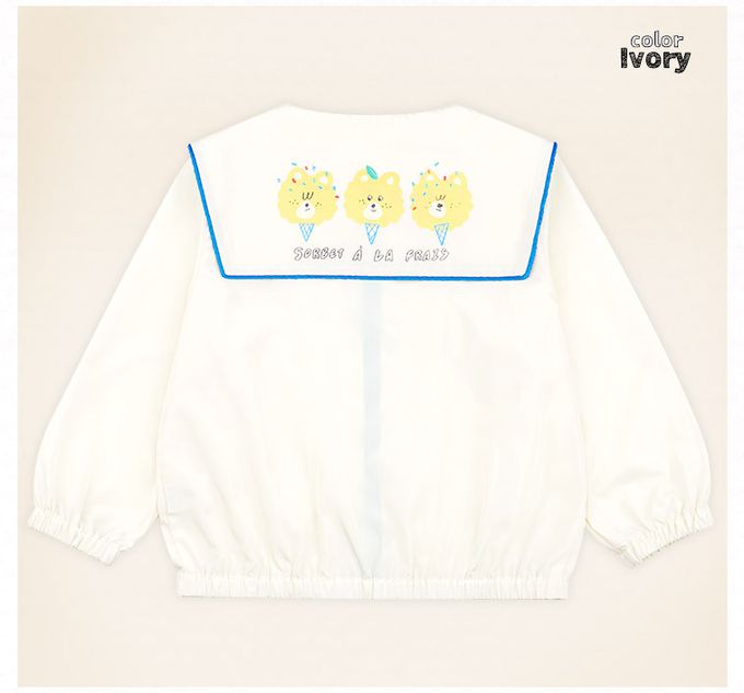 韓國 mollimelli - 圓弧翻領防風拉鍊縮口外套-象牙白