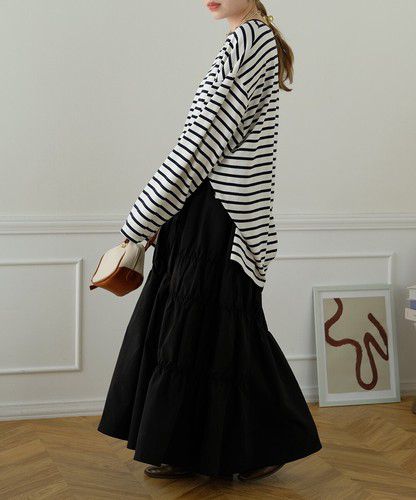 日本 Bou Jeloud - 不規則皺縮設計長裙-橘