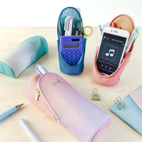 日本文具 SONIC - 可站立下翻式筆袋/化妝包(附磁鐵)-漸層限定款-桃黃