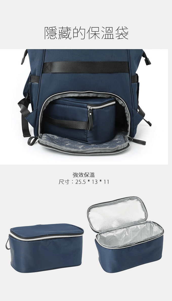Colorland - 大開口後背包 可上下分層 贈保溫提袋-深藍色 (34.5*16*40cm)