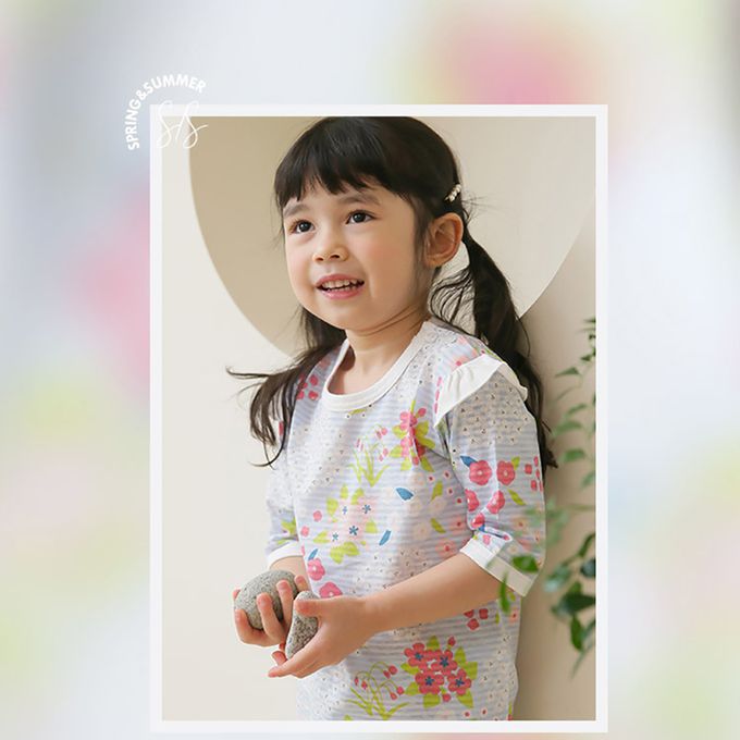 正韓 Puco - 超優質嬰幼兒/兒童七分袖100% 有機純棉家居服/睡衣-百花盛開