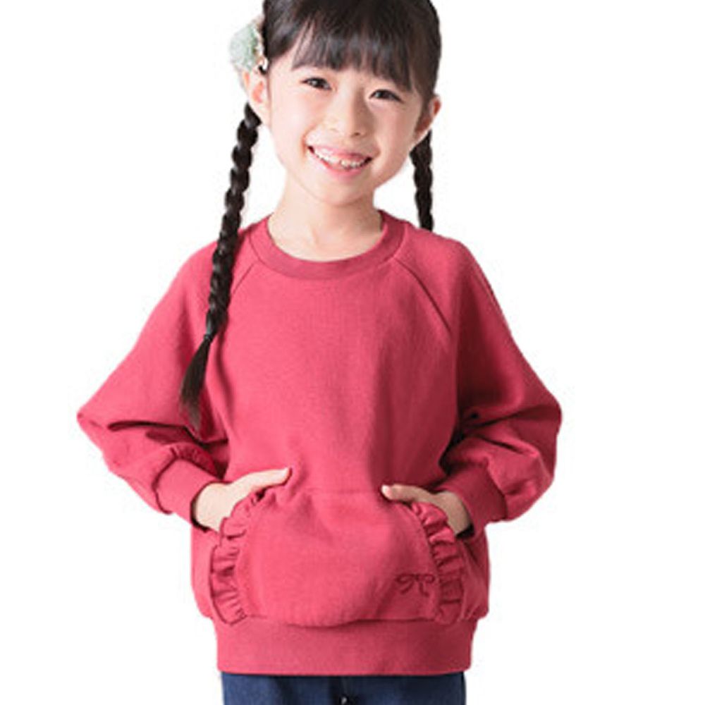 日本 TORIDORY - 浪漫荷葉設計長袖上衣-B口袋-灰紅