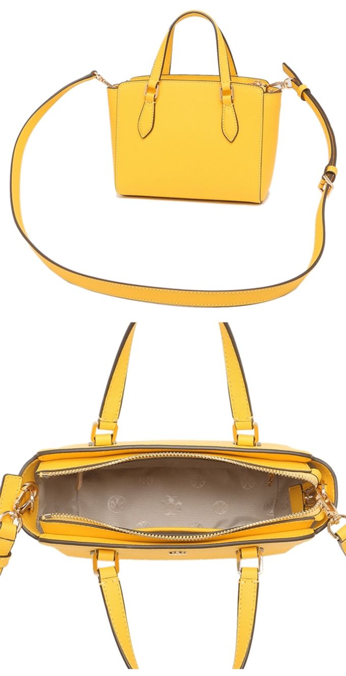 Tory Burch - 雙T-LOGO素面皮革兩用包 (桔黃)