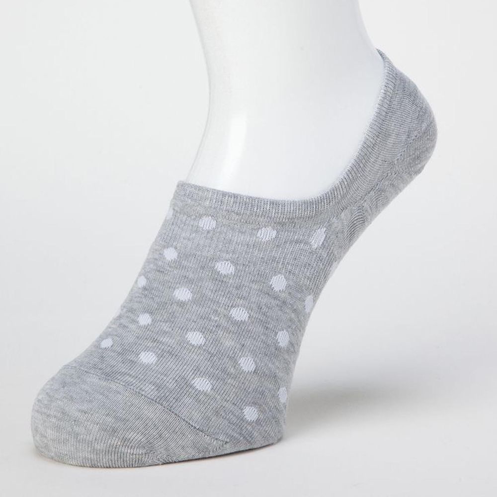 日本 okamoto - 超強專利防滑ㄈ型隱形襪-針織 超深履款-點點灰 (23-25cm)