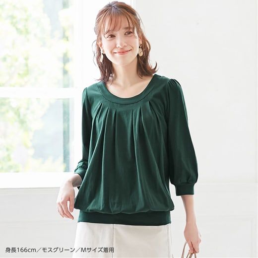 日本 BELLUNA - 100%棉柔軟抓皺長袖上衣-海軍藍