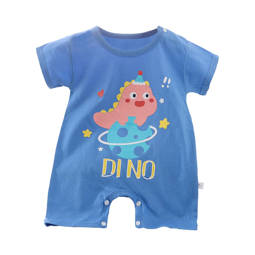 短袖包屁衣 薄款夏季連身衣 嬰兒服 短袖童裝 外出包屁衣-藍底星球龍