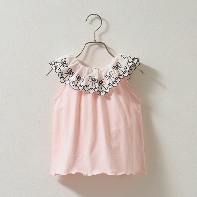 日本 Lycee mine - 精緻櫻桃蕾絲領無袖上衣-綠