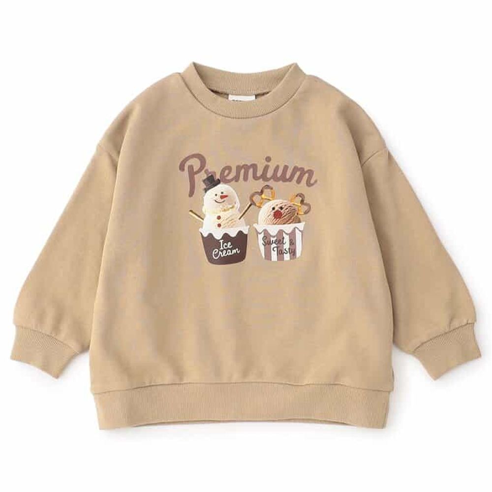 [聖誕限定]純棉裏毛印花長袖上衣-卡其