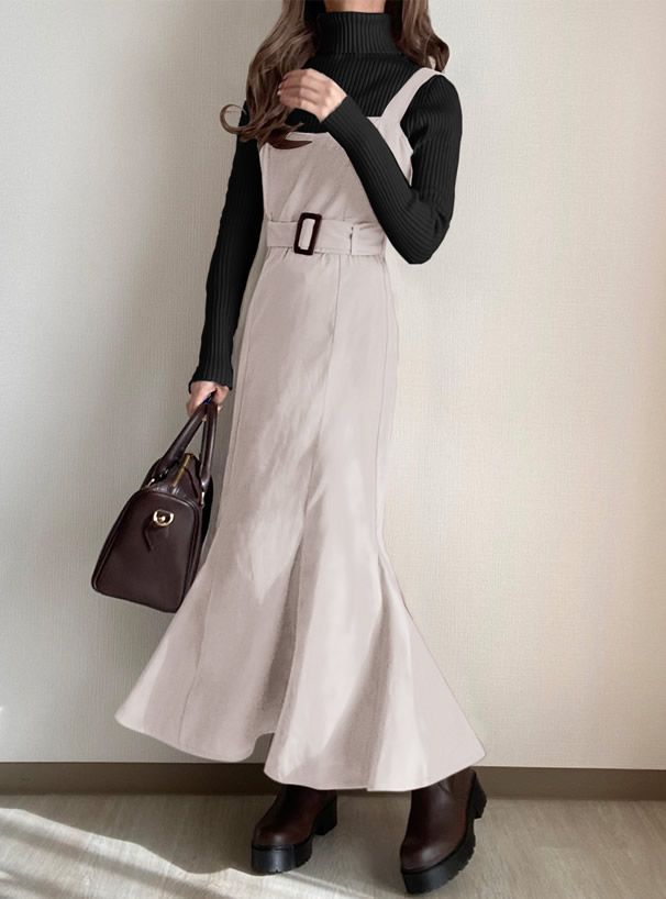 日本 GRL - 麂皮感愛心領魚尾吊帶裙-罌粟粉