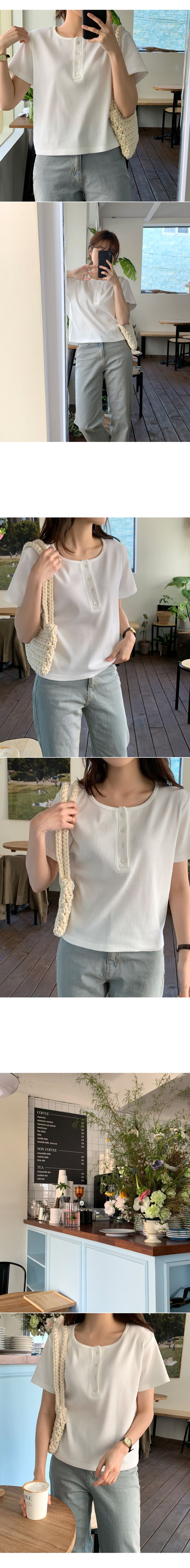 韓國 98doci - 經典直紋鈕扣短袖上衣-白