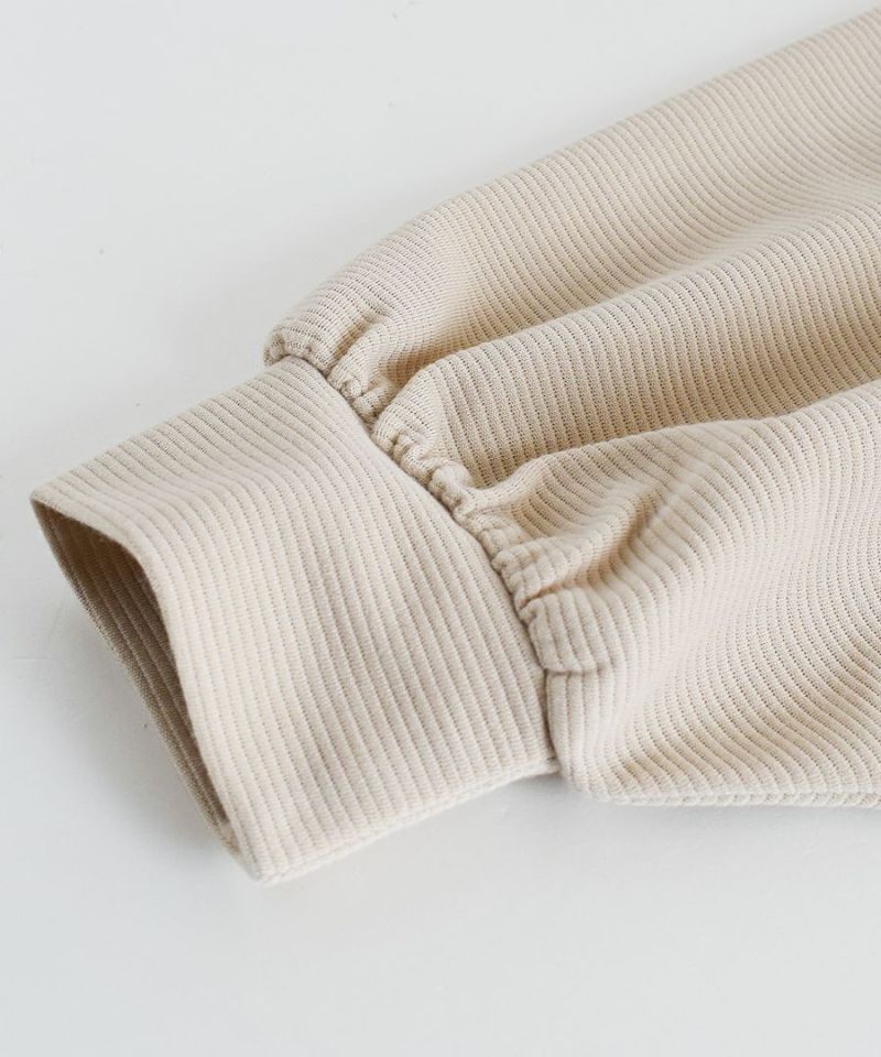 日本 zootie - 舒適細坑羅紋圓領澎袖長袖上衣-杏