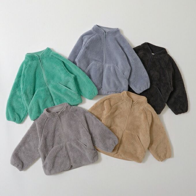 日本 b-ROOM - 泰迪熊絨毛溫暖拉鍊外套-藍綠